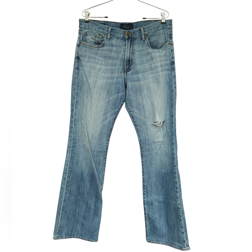 EUC Lucky Brand Distressed Light Blue Denim Jeans 33x34